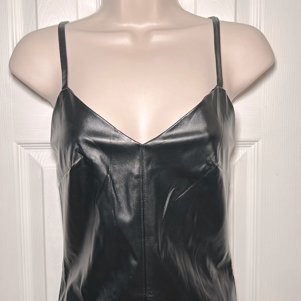 NEW Forever 21 Black Pleather Vegan Leather Midi Dress sz Small (runs small)